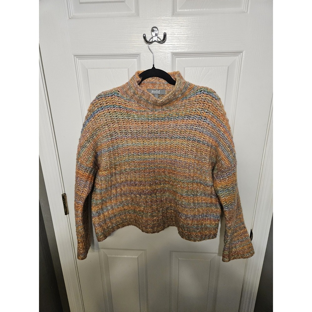 Marbled orange multi color chunk knit mock neck sweater spring summer Size M
